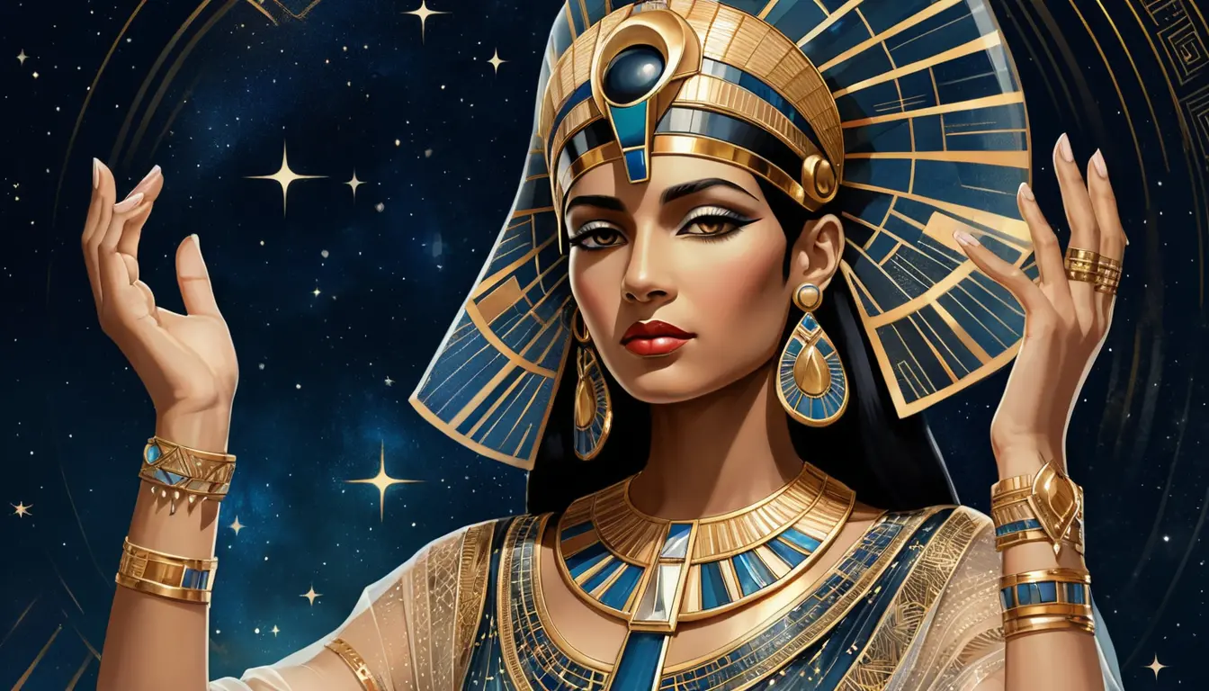 Art deco portrait of Cleopatra with golden headdress