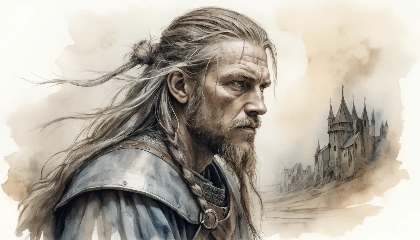 Pencil sketch of a thoughtful medieval viking warrior
