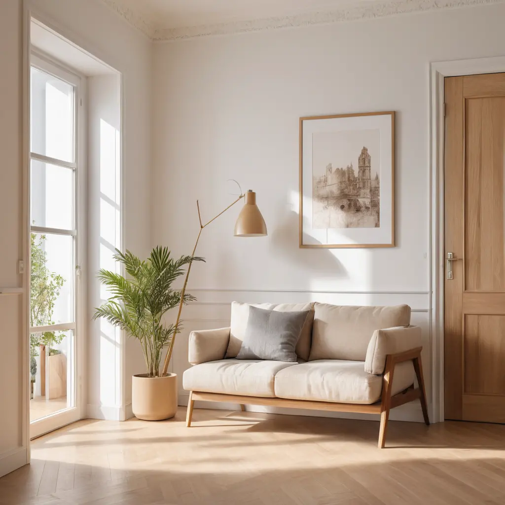 Poster frame mockup in bright modern apartment interior