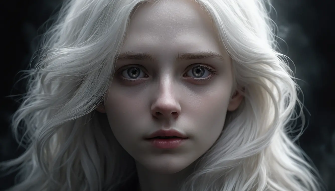 Sorrowful young woman portrait with ghostly white halo