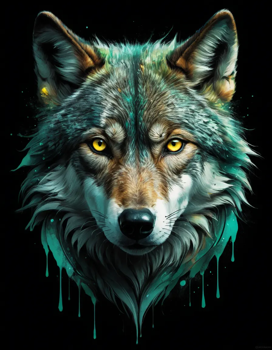 Mystical Wolf Portrait With Glowing Yellow Eyes