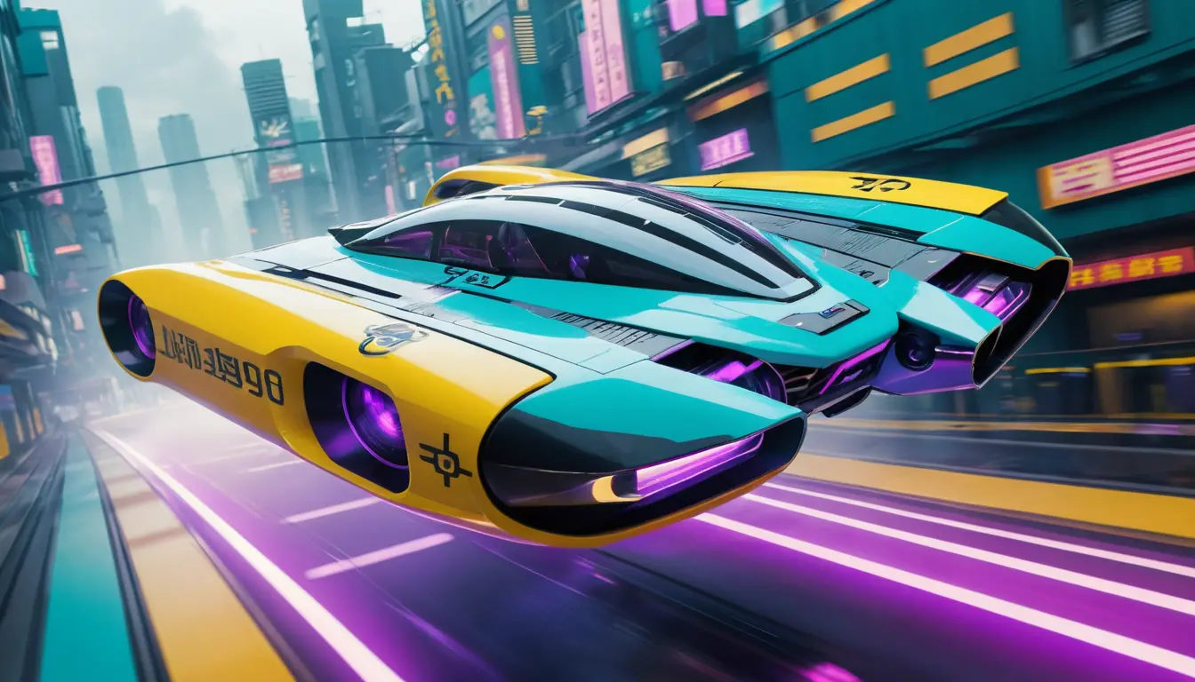 Futuristic Hover Speeder Above Ground In Space City
