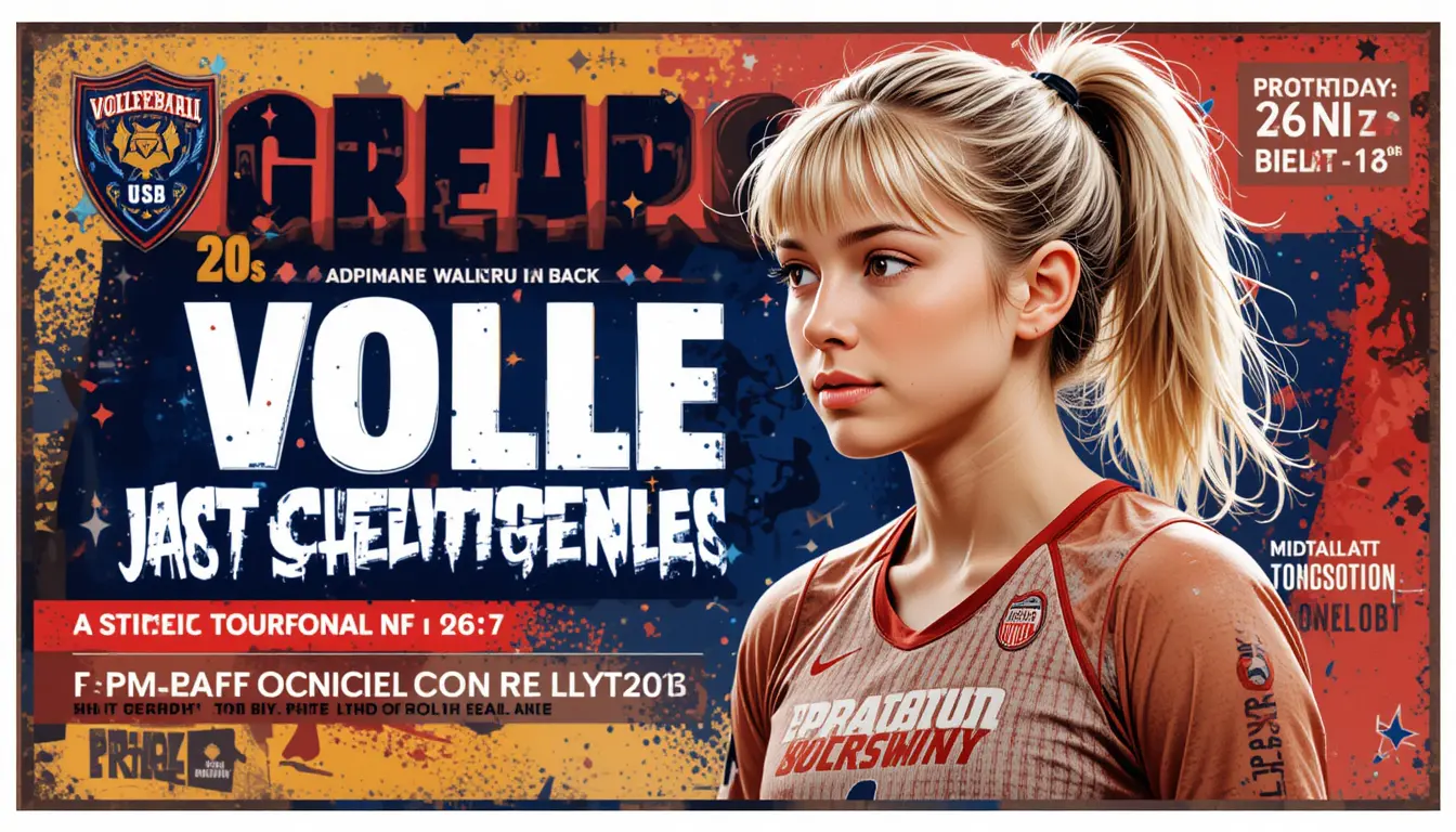 Middle school volleyball tournament poster with young blond player