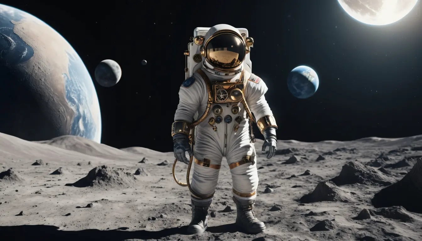 Steampunk astronaut on the moon gazing back at Earth