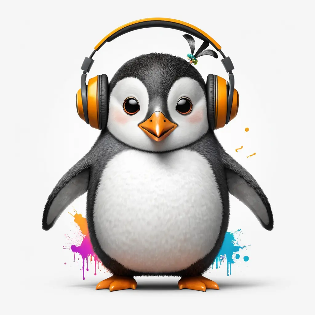 Playful Cartoon Penguin Wearing Oversized Hip Hop Headphones