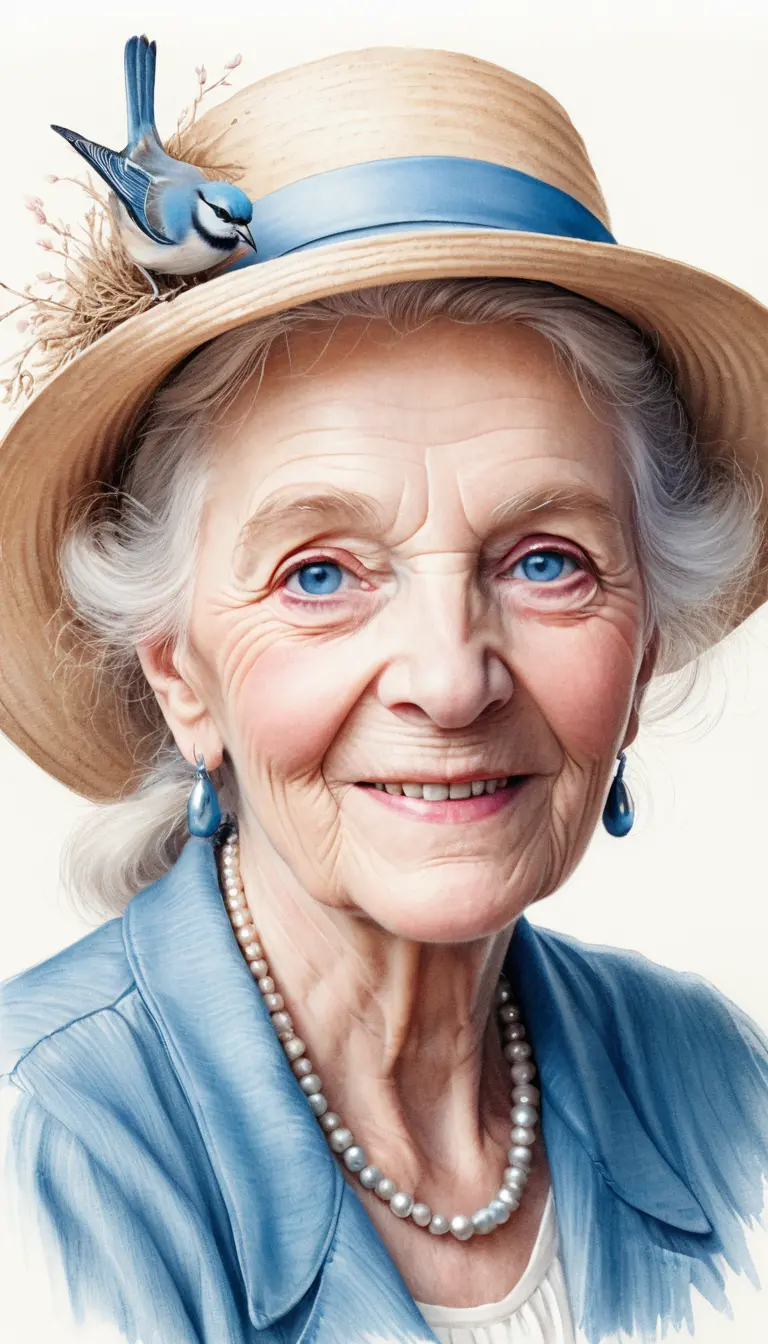 Elderly Parisian woman in color pencil portrait