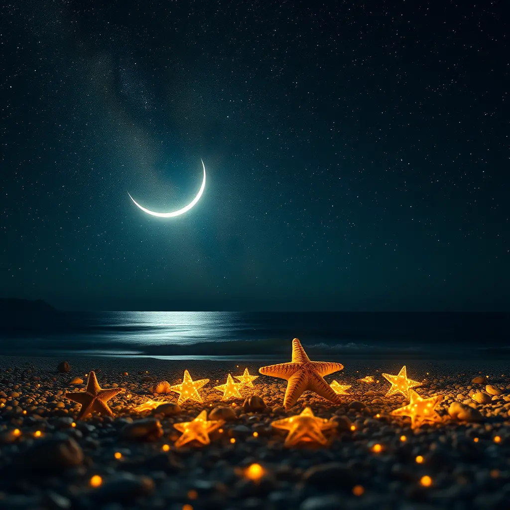 Dreamy Night Sky With Milky Way Over Glowing Heart Beach