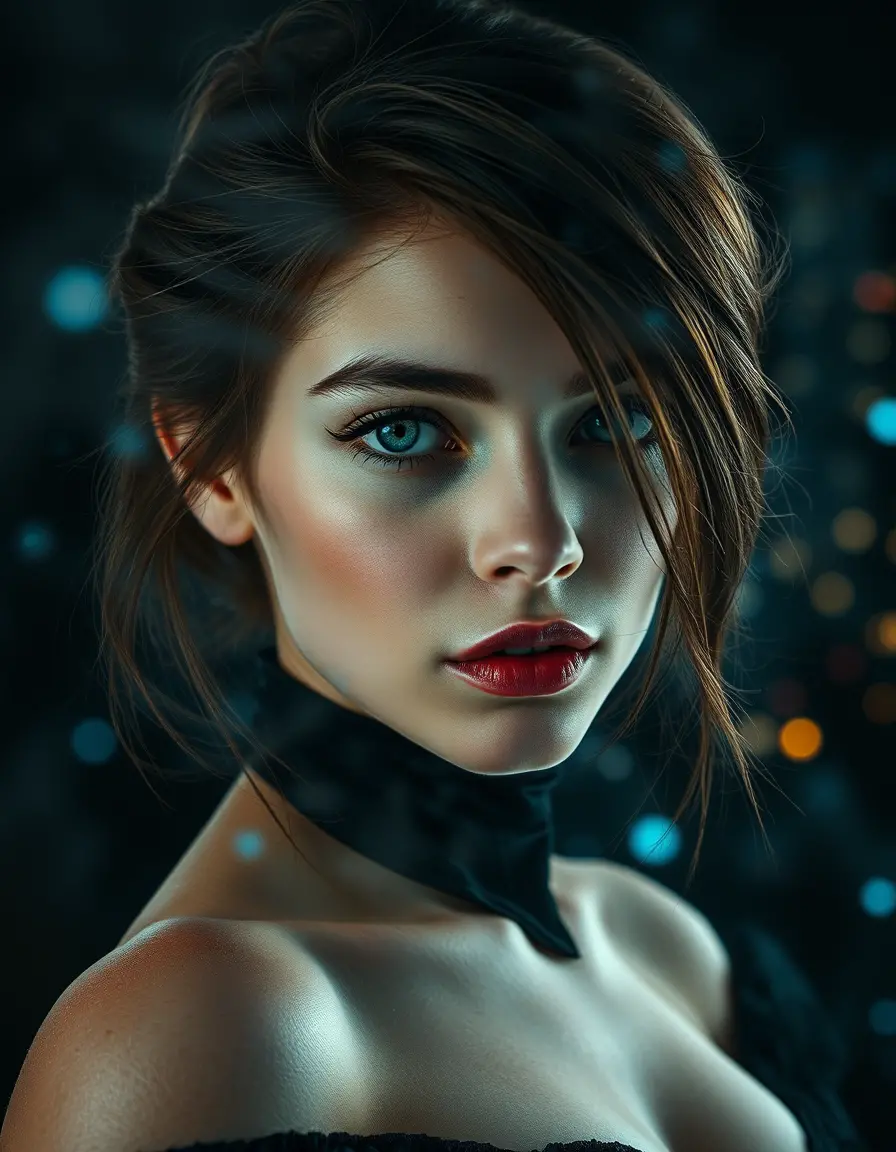 Enchantress double exposure portrait in cyberpunk mists