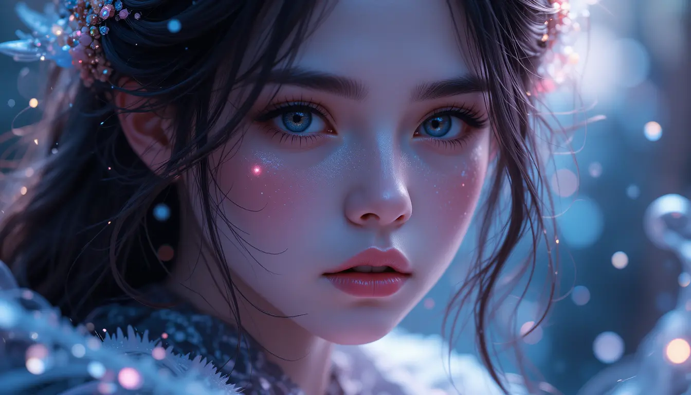 Mystical young girl in an ethereal fantasy close up portrait