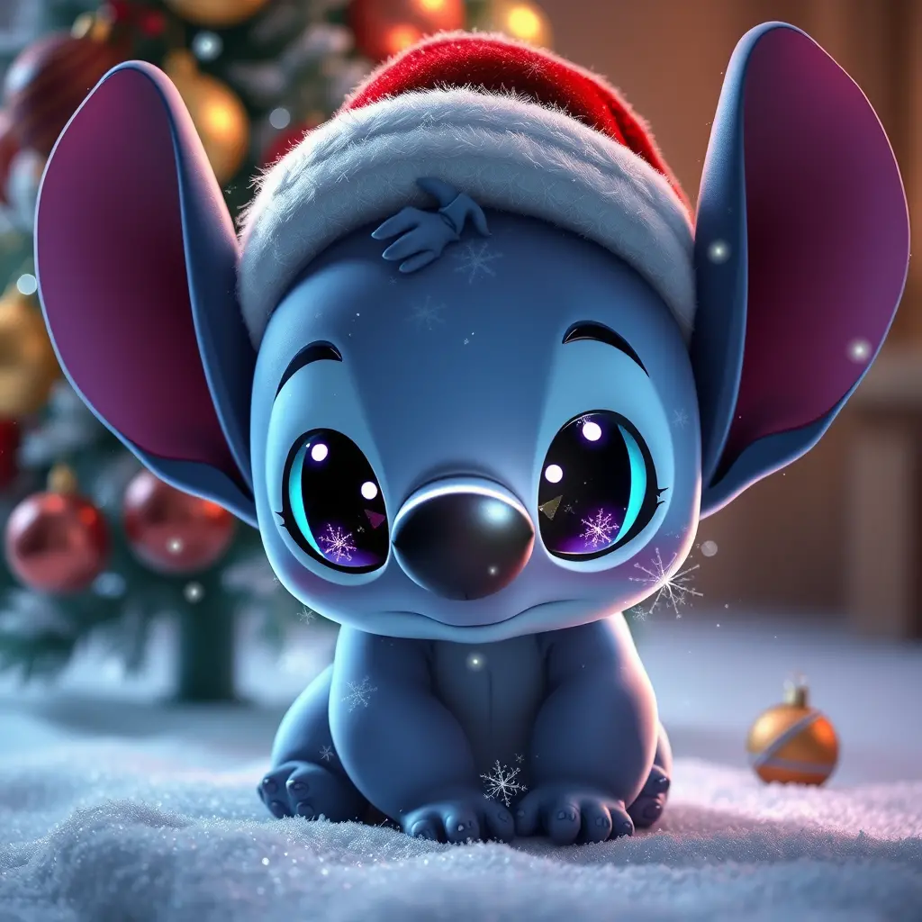 Cute glowing creature in a magical christmas scene