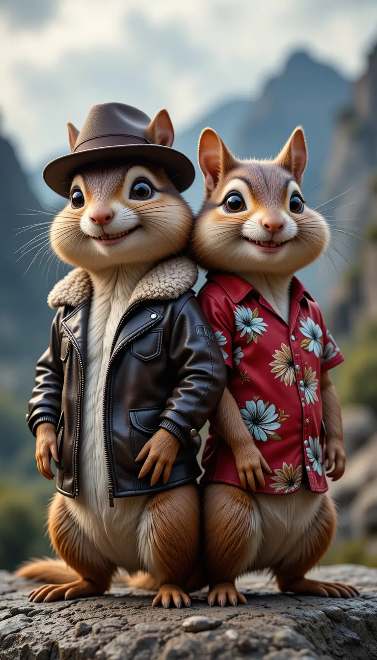 Cheerful Chipmunks In Vintage Jacket And Hawaiian Shirt