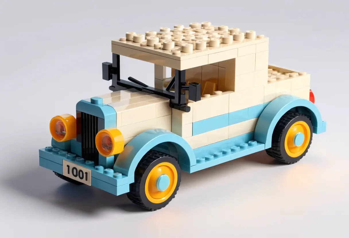 Cute vintage toy car in soft pastel 3d rendering