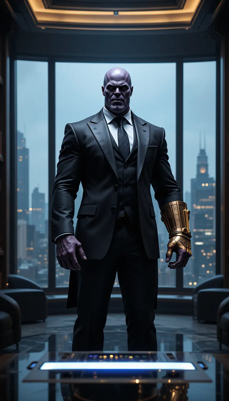 Thanos In A Luxurious Office With Infinity Gauntlet