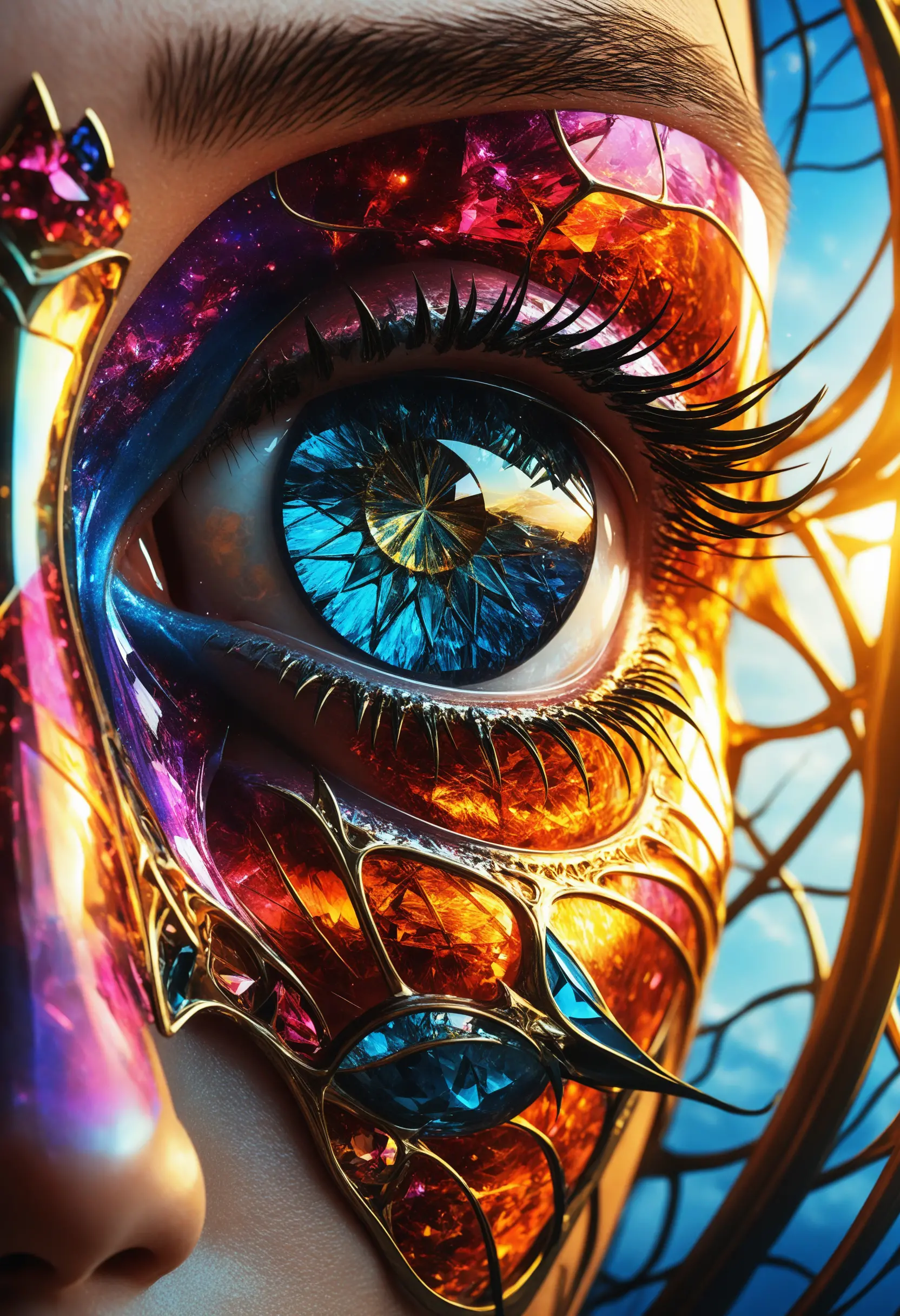 Hyperrealistic digital artwork with vivid shining details