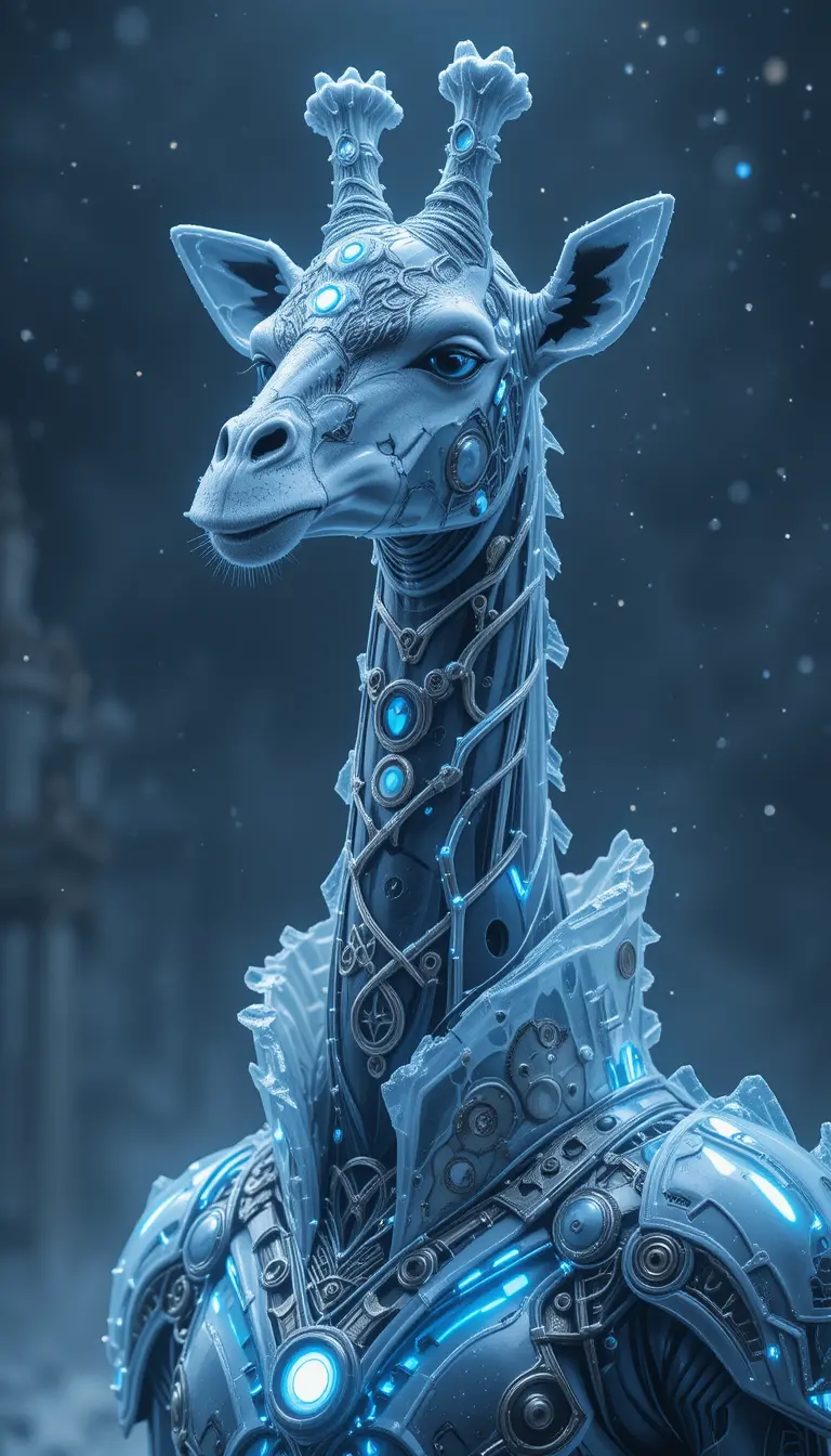 Frosty Armored Giraffe In A Dark Misty Realm