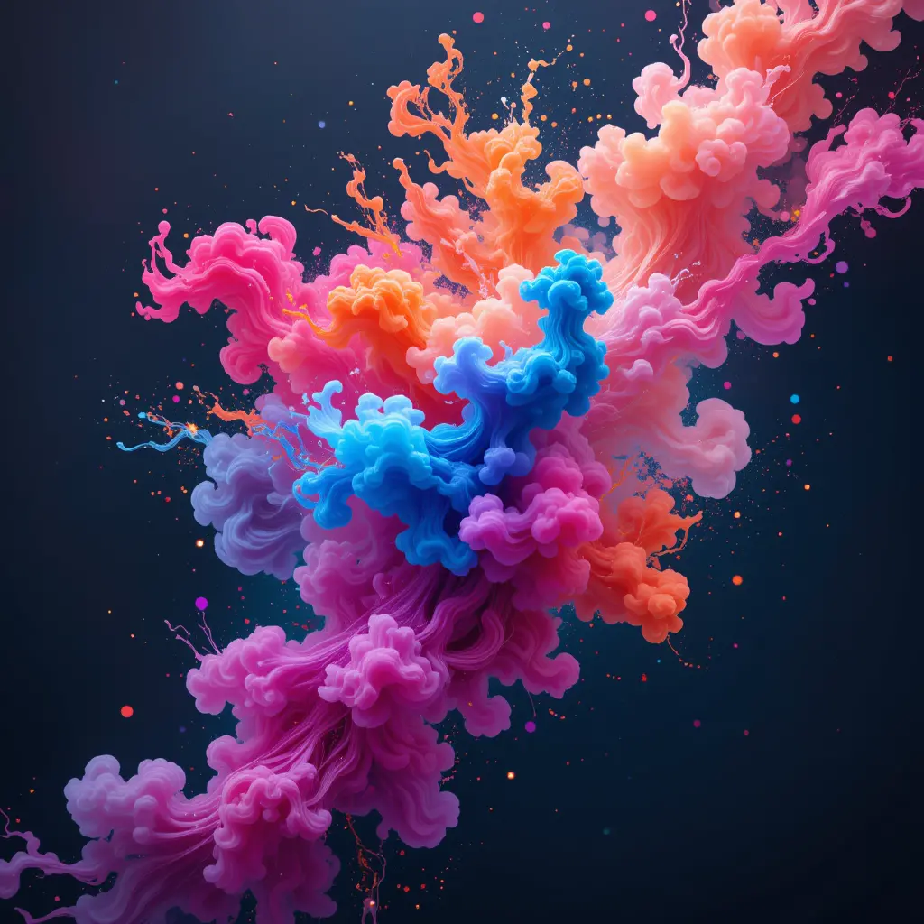 Colorful ink clouds in dynamic abstract digital artwork