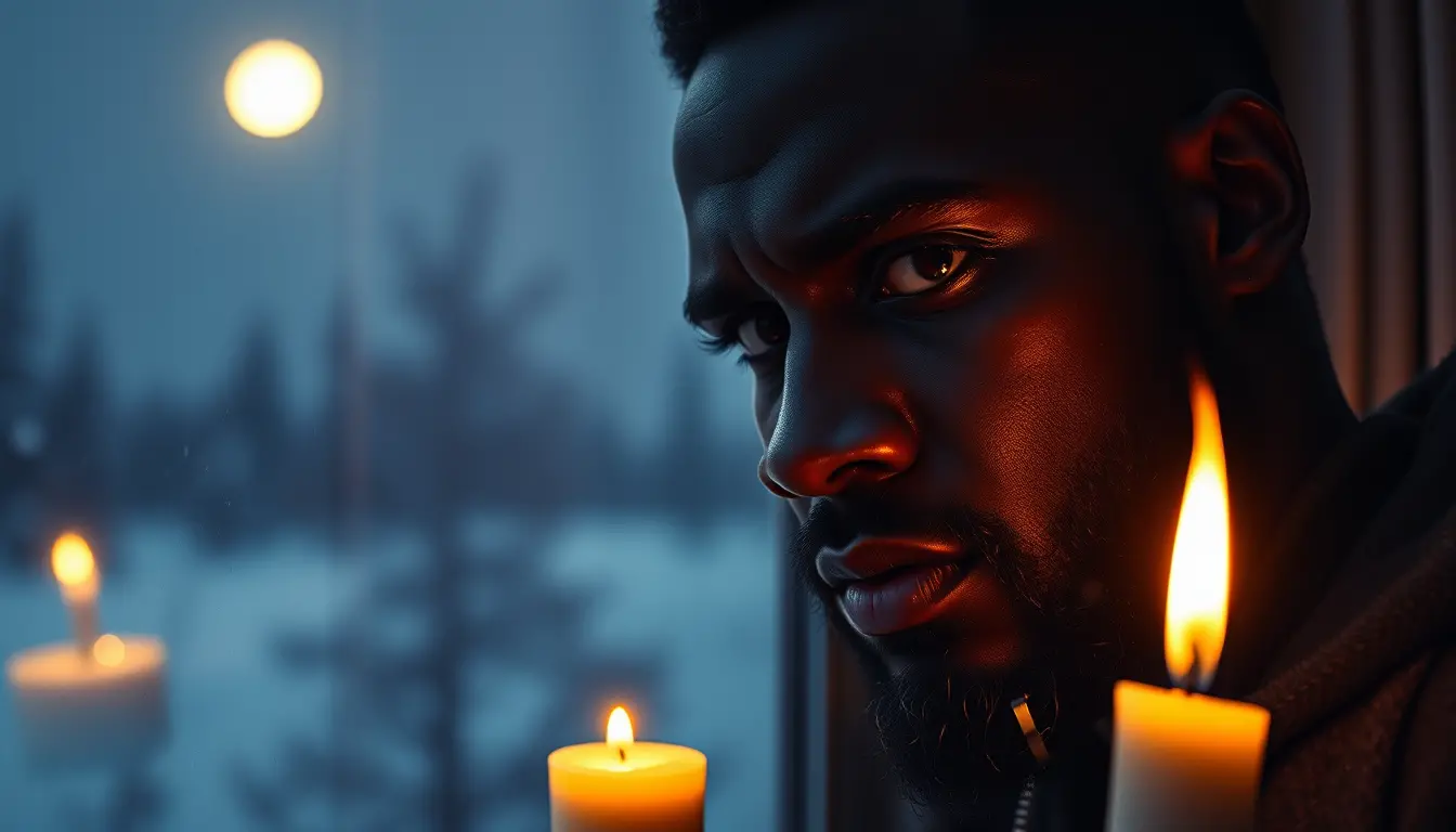 Close up portrait of a man lit by candlelight