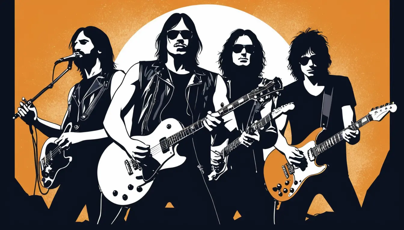 Minimalist comic cover art of a rock band