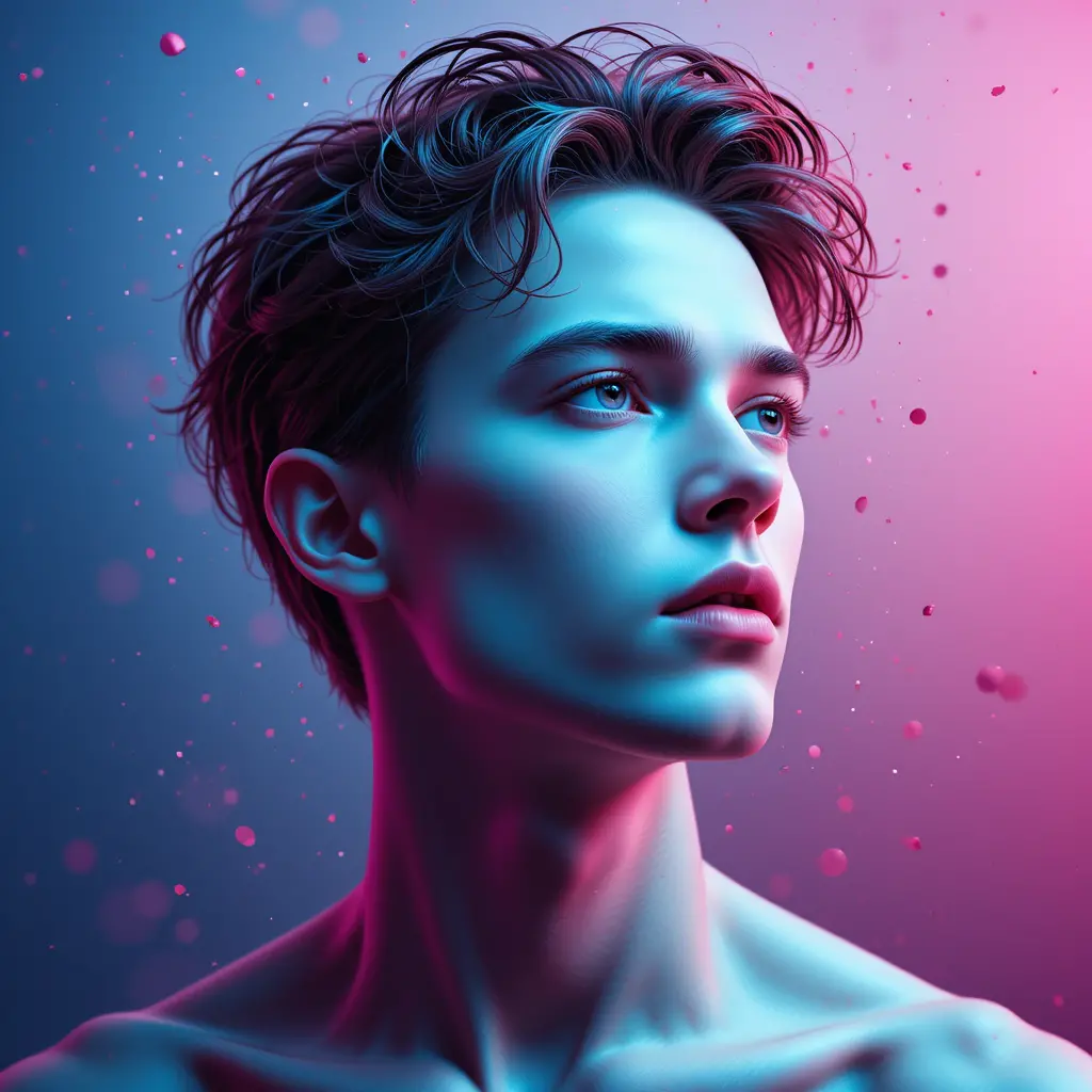 Serious Young Man Portrait With Futuristic Colorful Background