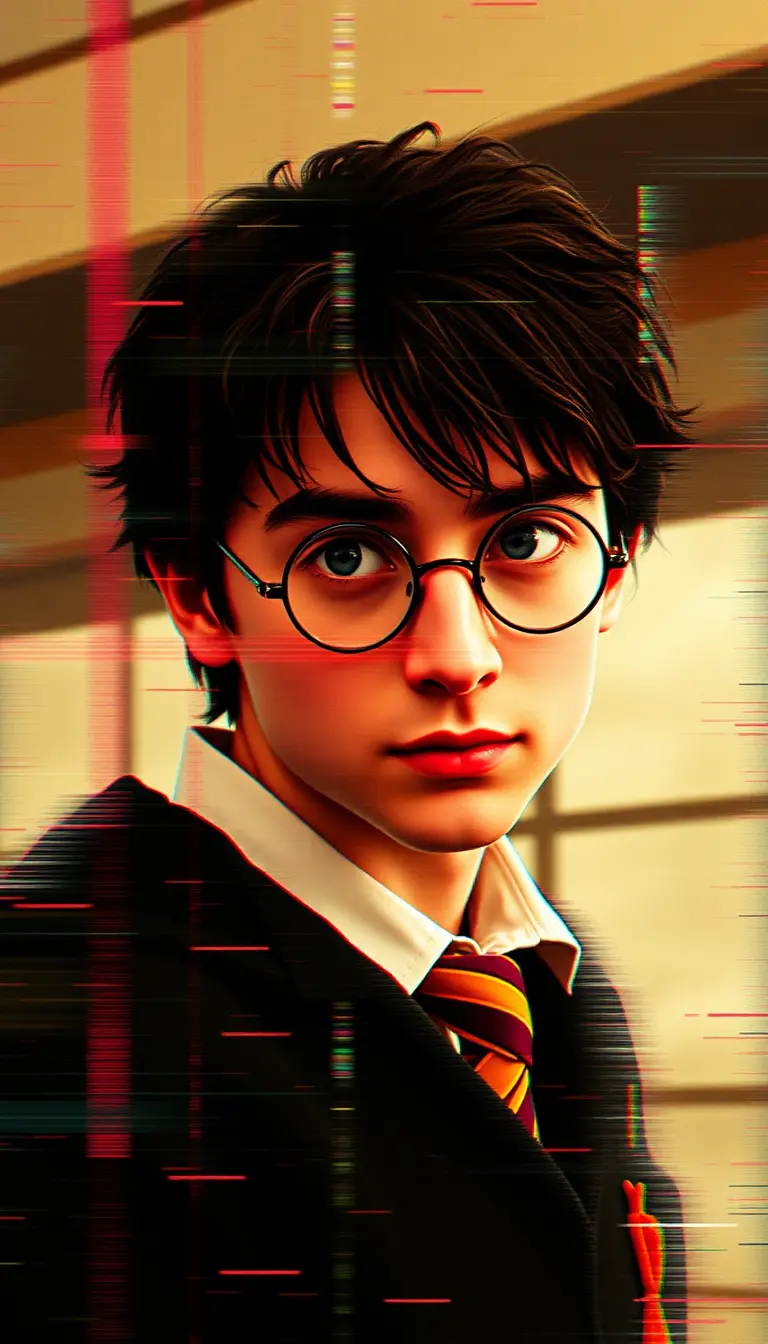 Surreal digital illustration of a glitchy magical school dream