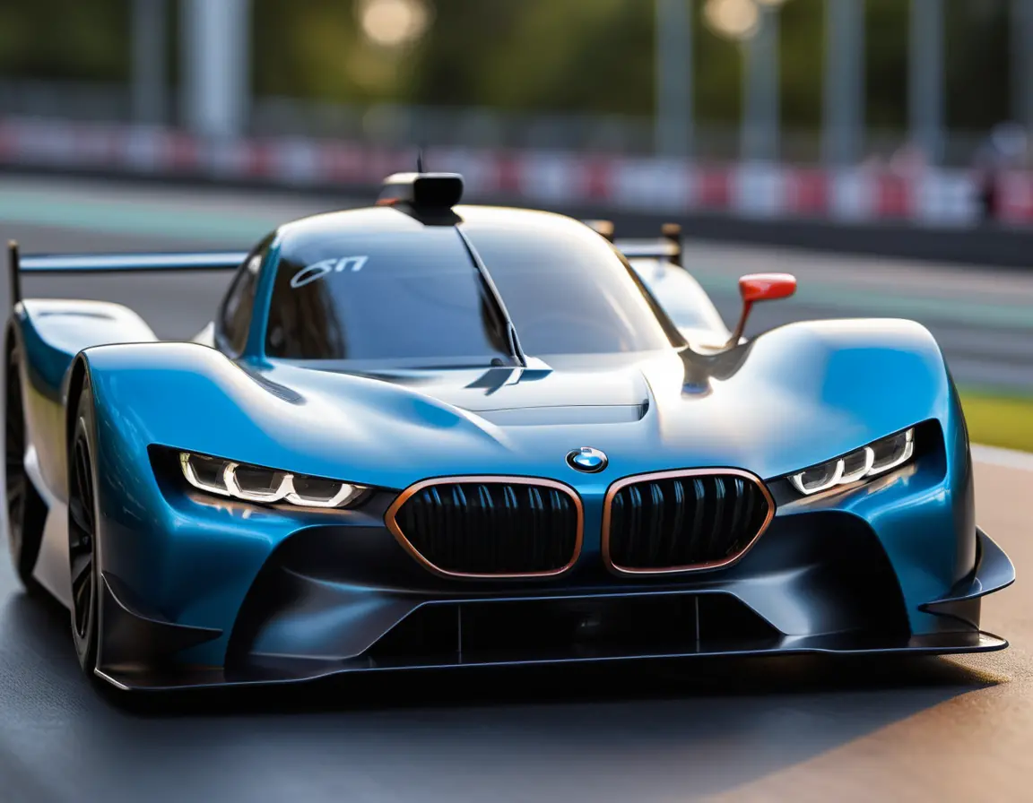 Futuristic racing car front view in natural light