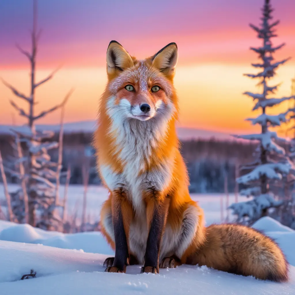 Mystical Fox With Colorful Fur In A Snowy Forest