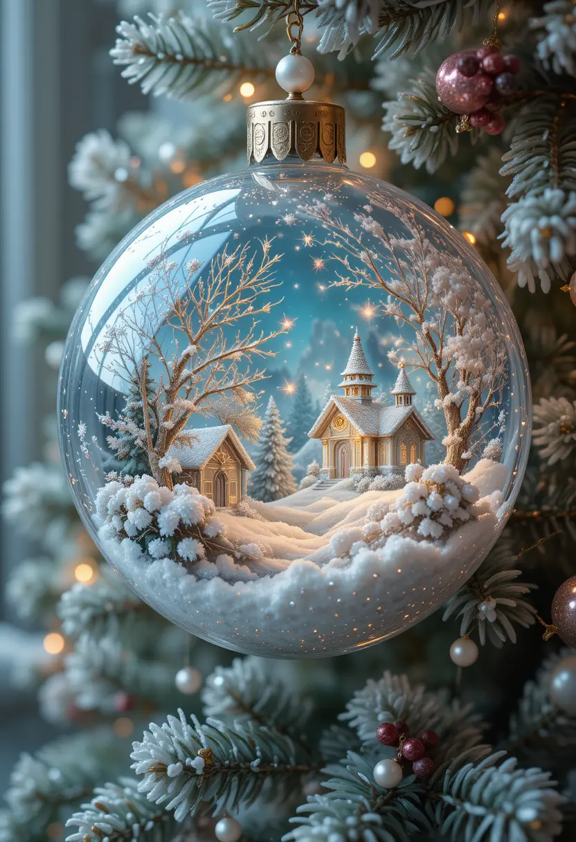 Magical Winter Fairy Tale Inside Glass Christmas Ornament
