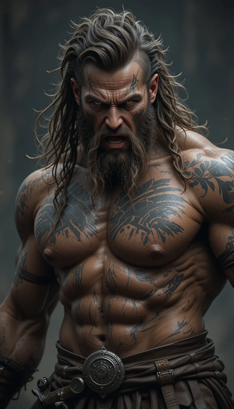 Battle hardened warrior charging forward with fierce resolve