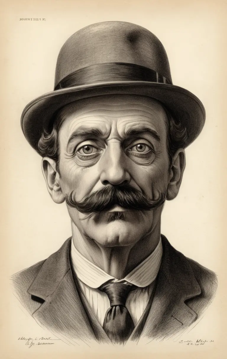 Vintage pencil portrait of a man with exaggerated features