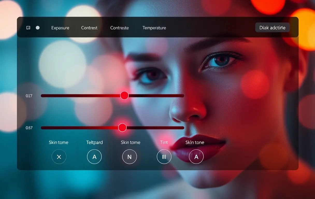 Creative photo editing dashboard with glowing adjustment sliders