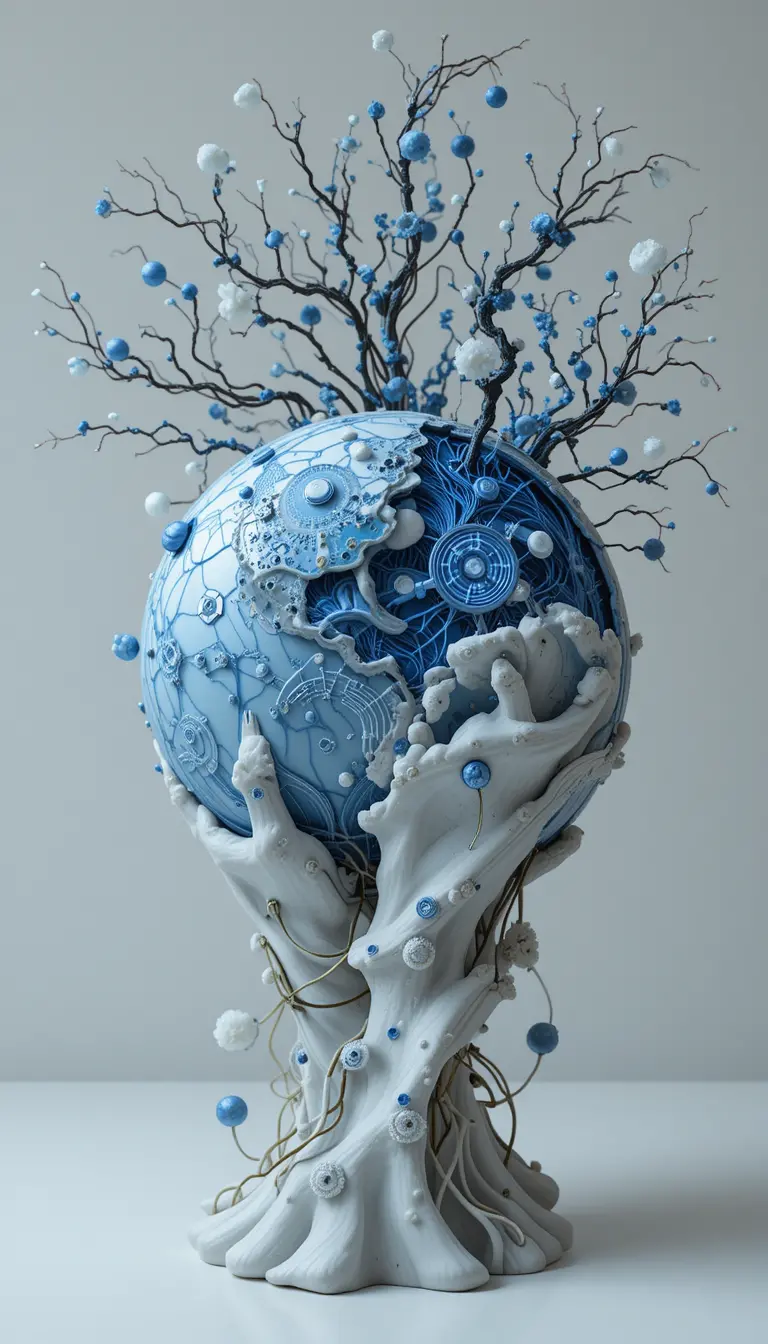 Porcelain earth sculpture fused with intricate technology