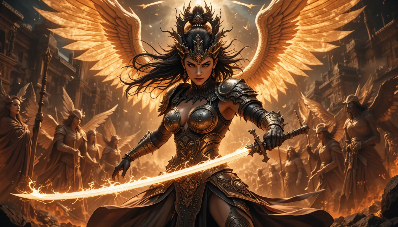 Warrior woman wielding magic in apocalyptic battlefield