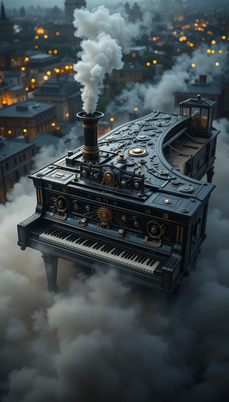 Surreal Steam Locomotive Transformed Into Grand Piano From Above
