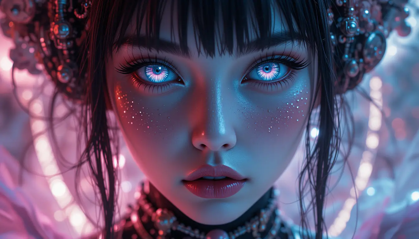 Surreal futuristic girl portrait in dystopian Cleveland city