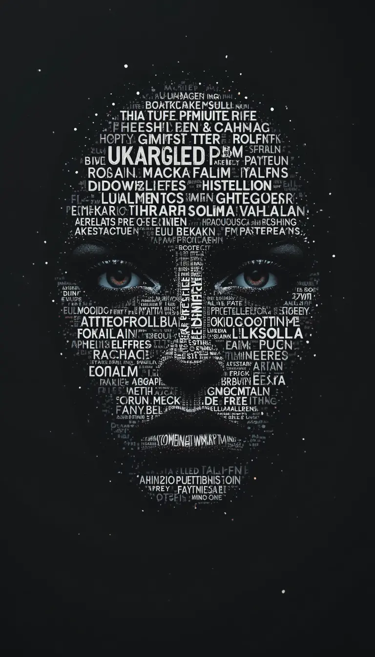 Typographic portrait of a human face in high contrast