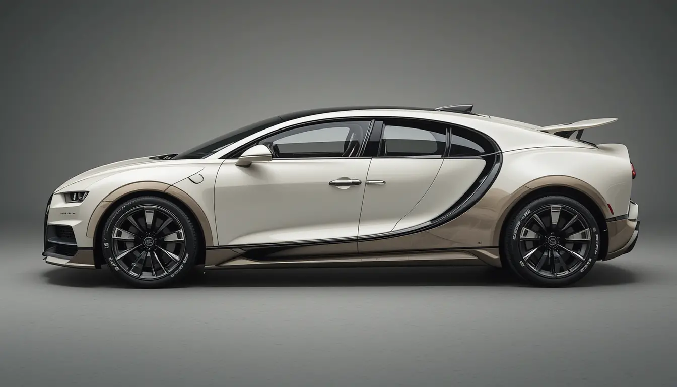 Futuristic white Bugatti SUV at three quarter angle