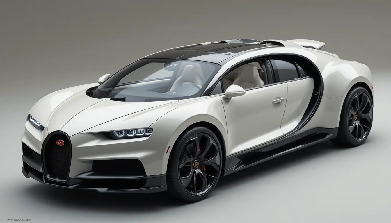 Futuristic white Bugatti SUV at three quarter view
