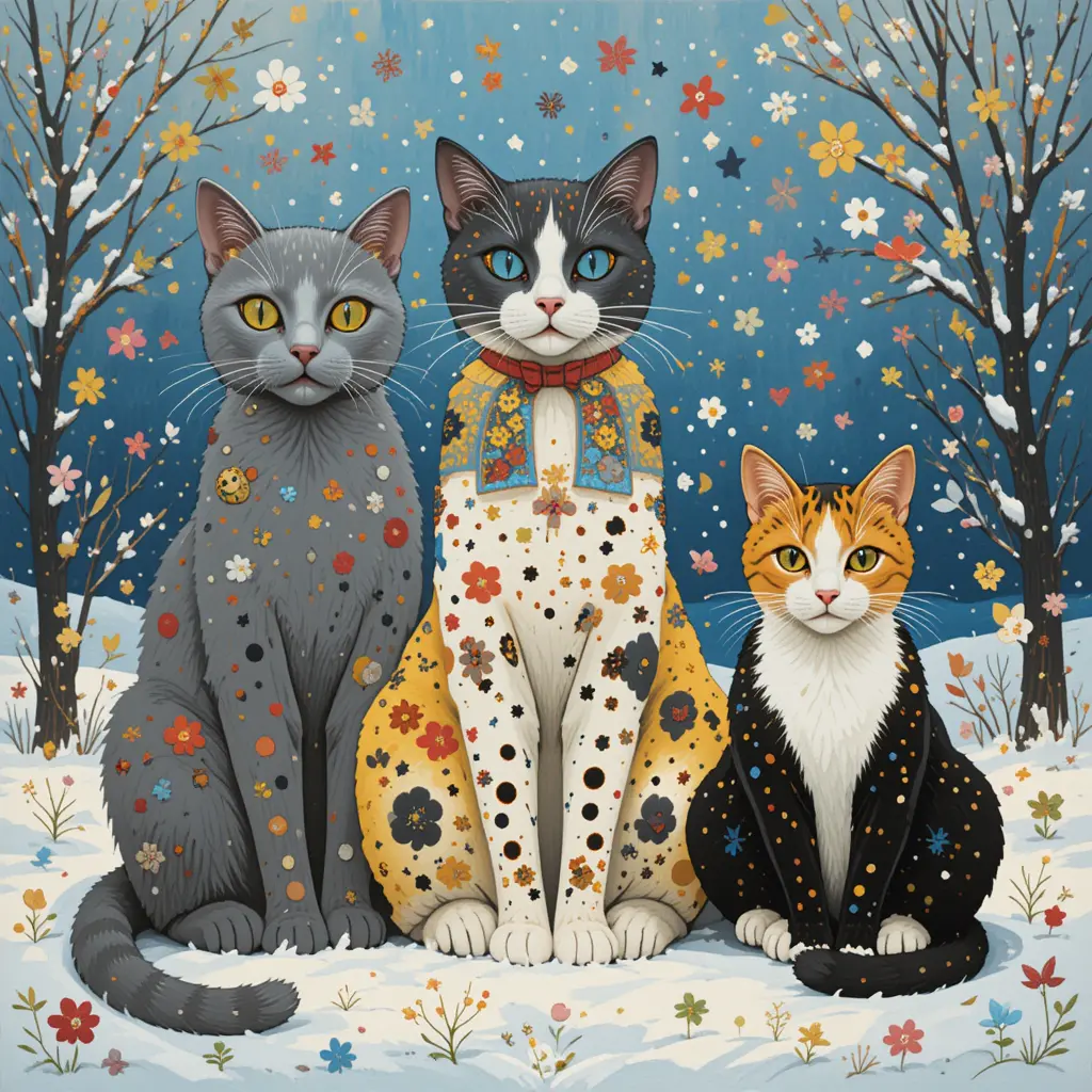 Colorful illustrated cats inspired by Yayoi Kusama style