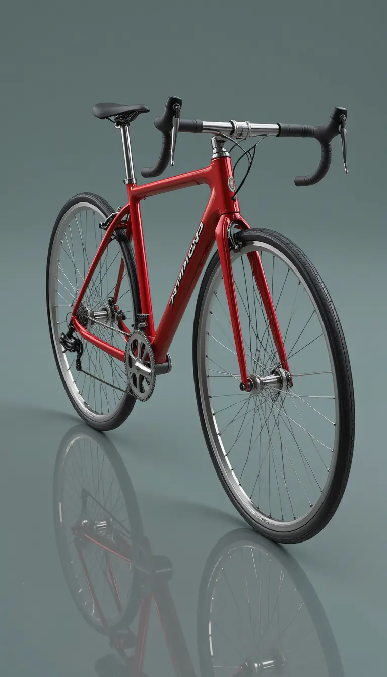 Red 3d bicycle render with reflective gradient background
