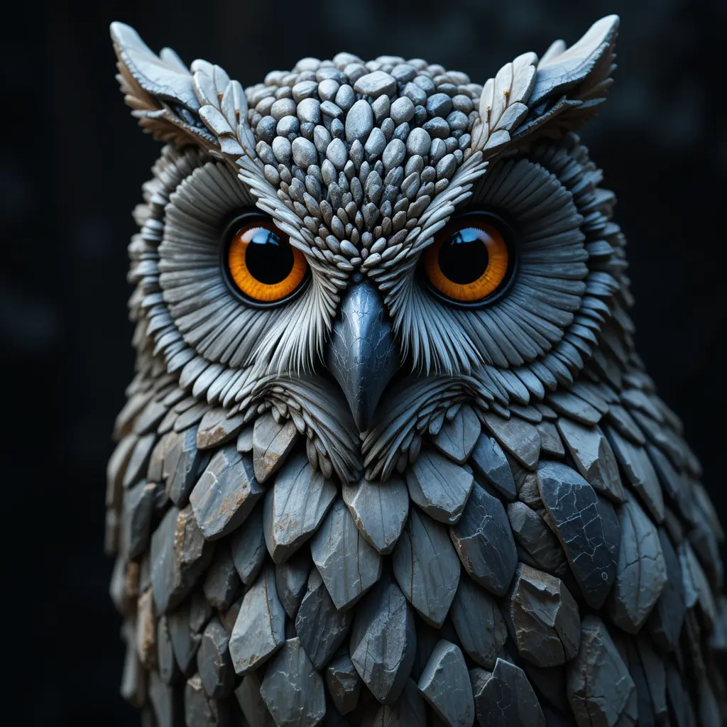 Close up vector owl made of slate stone shapes