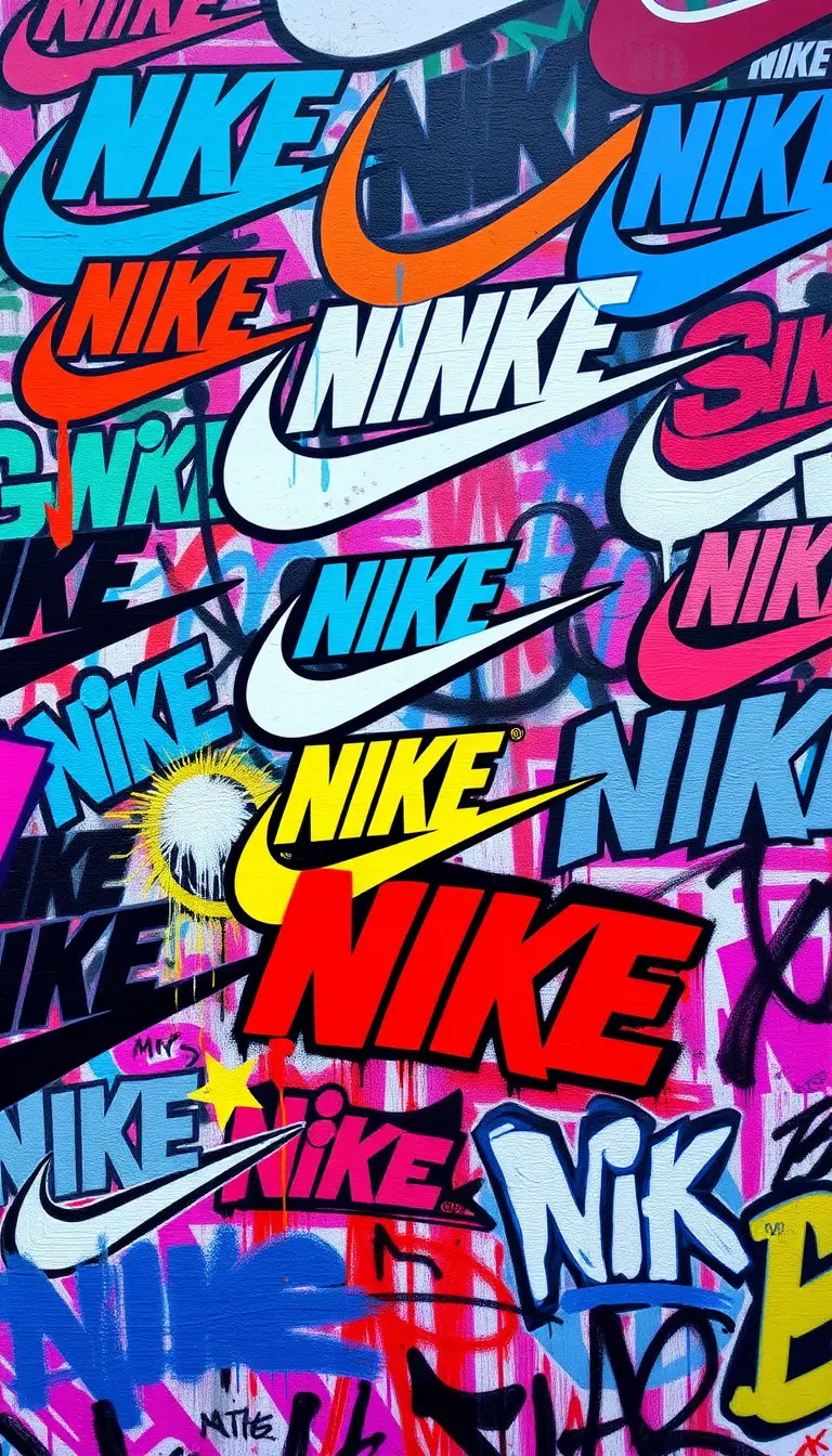 Colorful abstract graffiti wallpaper with overlapping logos