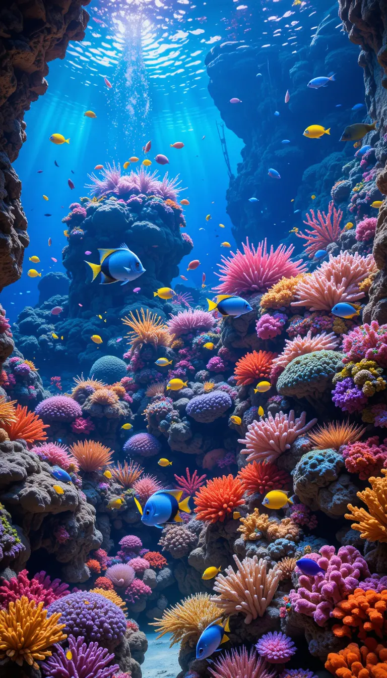 Colorful tropical fish swimming through a vibrant coral reef