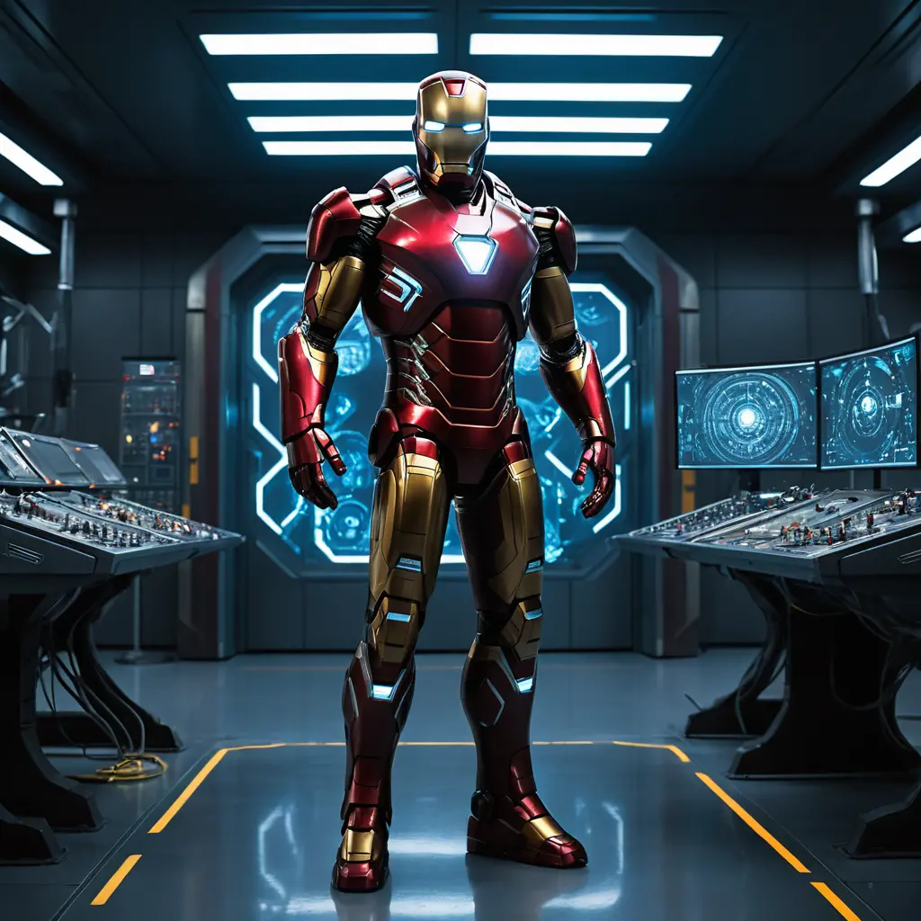 Futuristic lab scene with armor forming around man