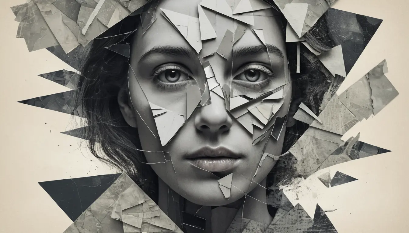 Surreal cubist portrait of a fragmented monochrome face