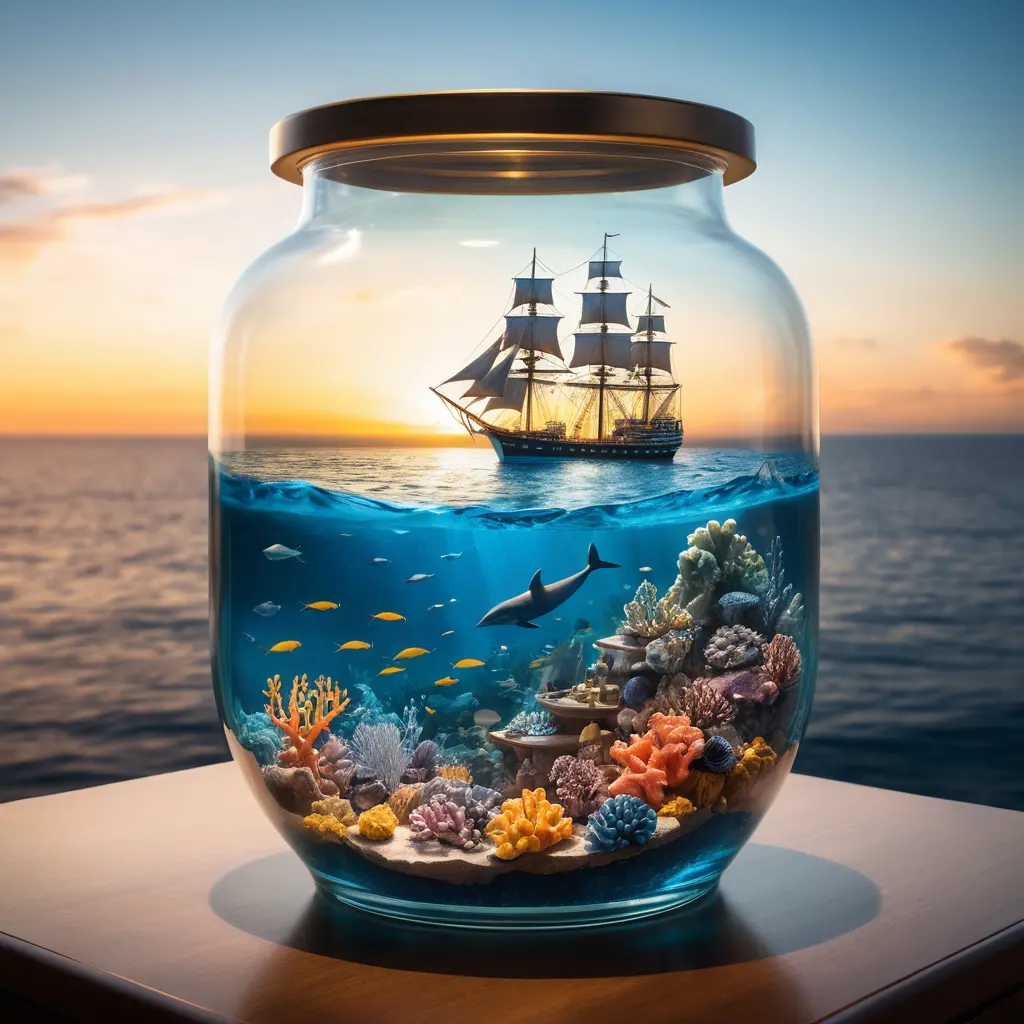 Sailing Ship At Sunset Above A Whale Underwater