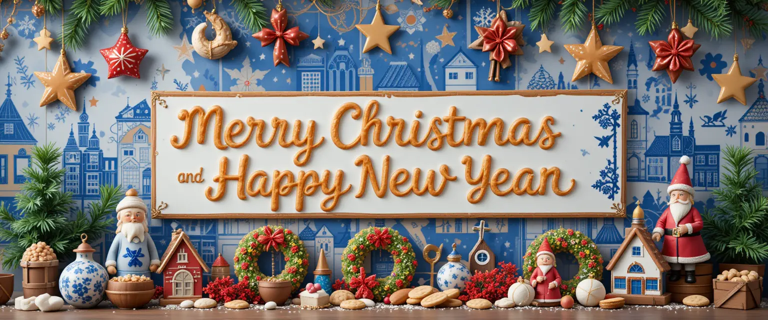 Festive Dutch Christmas cookies with European holiday banner