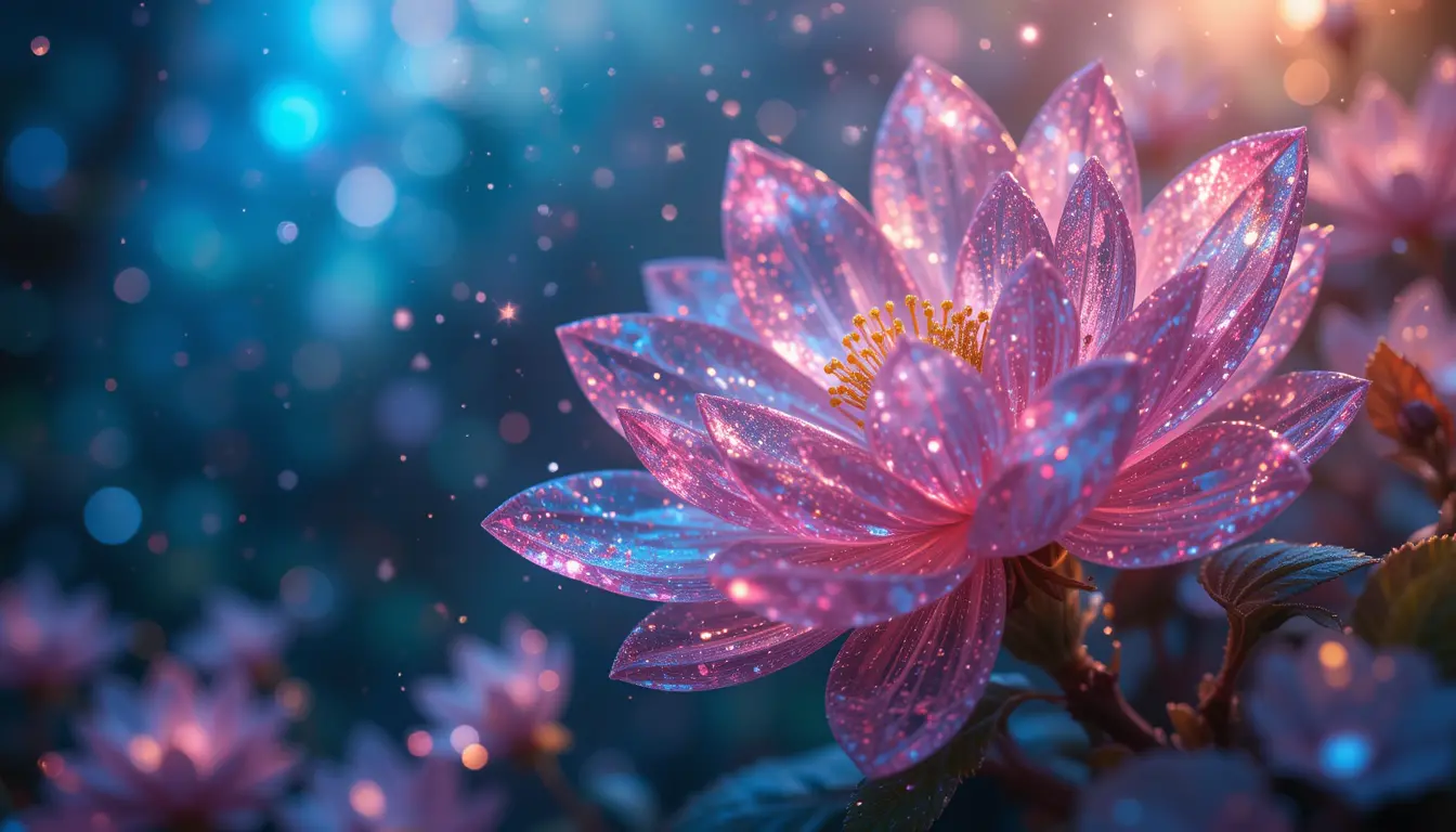 Crystal spring blossom against a shimmering galaxy sky