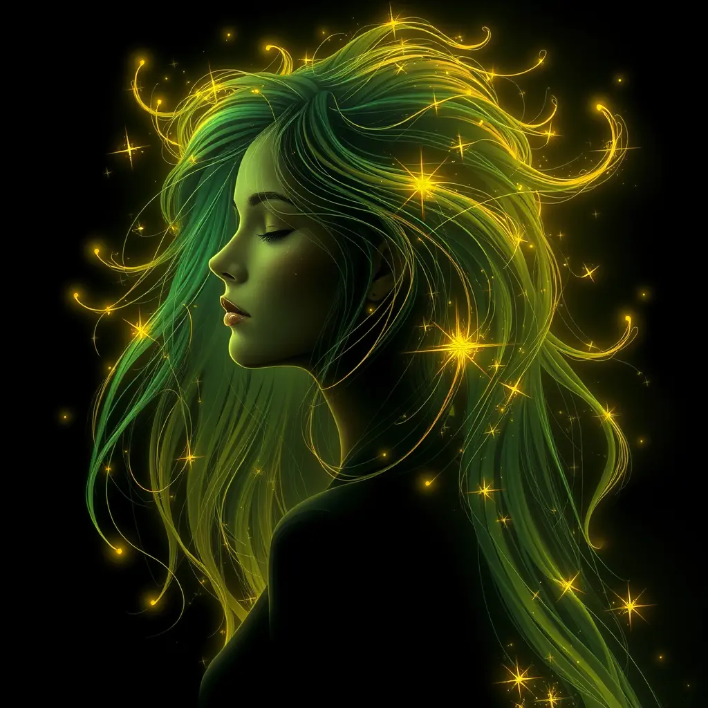 Ethereal woman in glowing surreal profile portrait