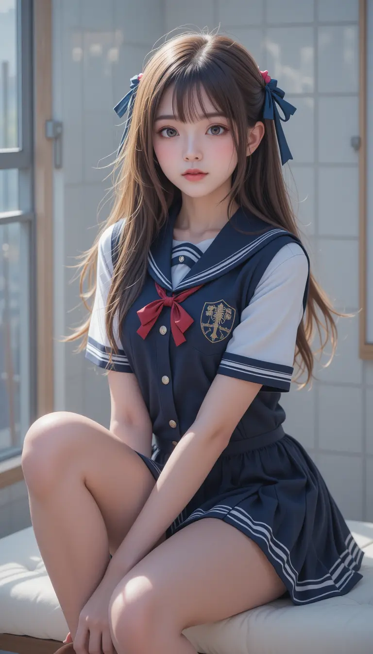 Anime girl in Japanese high school uniform illustration