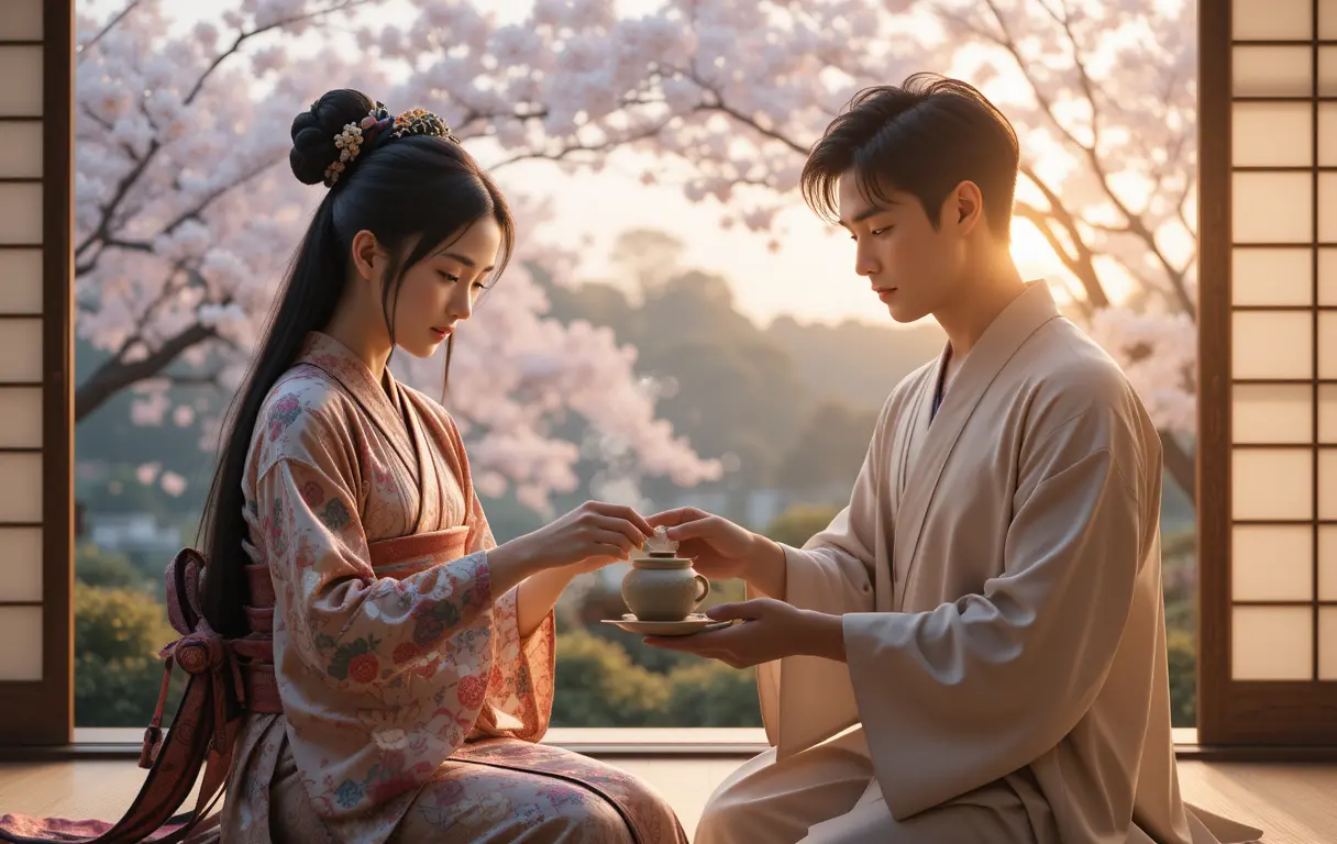 Japanese Tea Ceremony In A Serene Tatami Room At Dusk